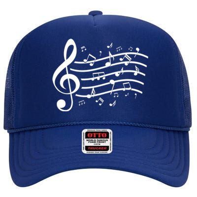 Music Notes Treble Clef Musician Gift Idea Music Gift High Crown Mesh Back Trucker Hat