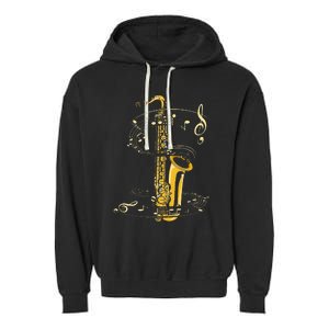 Music Notes Treble Clef Saxophonist Jazz Musician Saxophone Garment-Dyed Fleece Hoodie