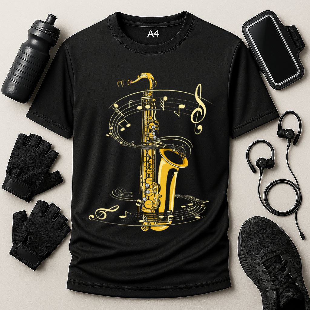 Music Notes Treble Clef Saxophonist Jazz Musician Saxophone Cooling Performance Crew T-Shirt