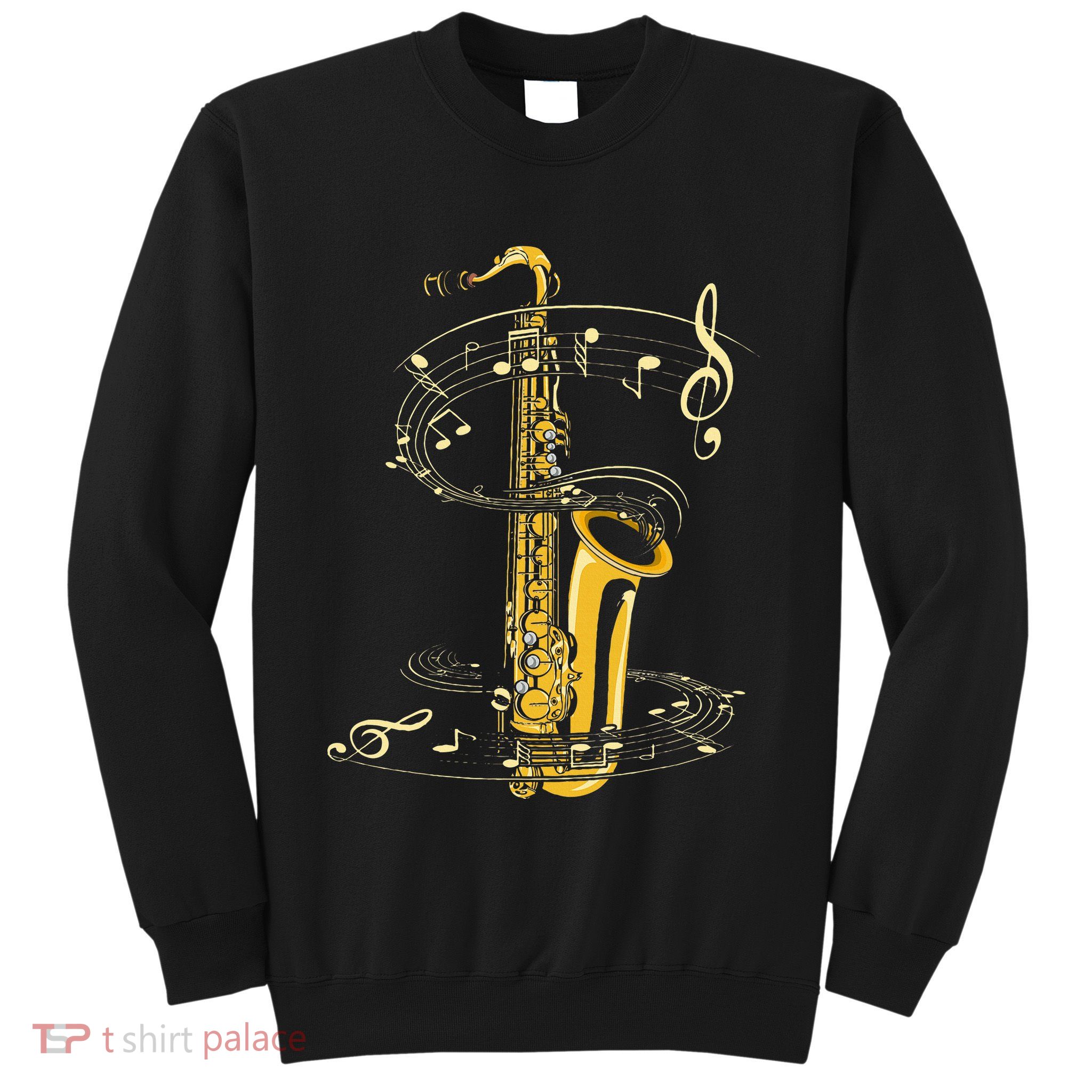 Music Notes Treble Clef Saxophonist Jazz Musician Saxophone Sweatshirt