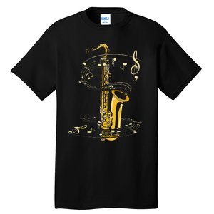 Music Notes Treble Clef Saxophonist Jazz Musician Saxophone Tall T-Shirt