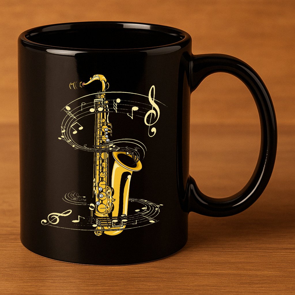 Music Notes Treble Clef Saxophonist Jazz Musician Saxophone 11oz C Handle Ceramic Mug