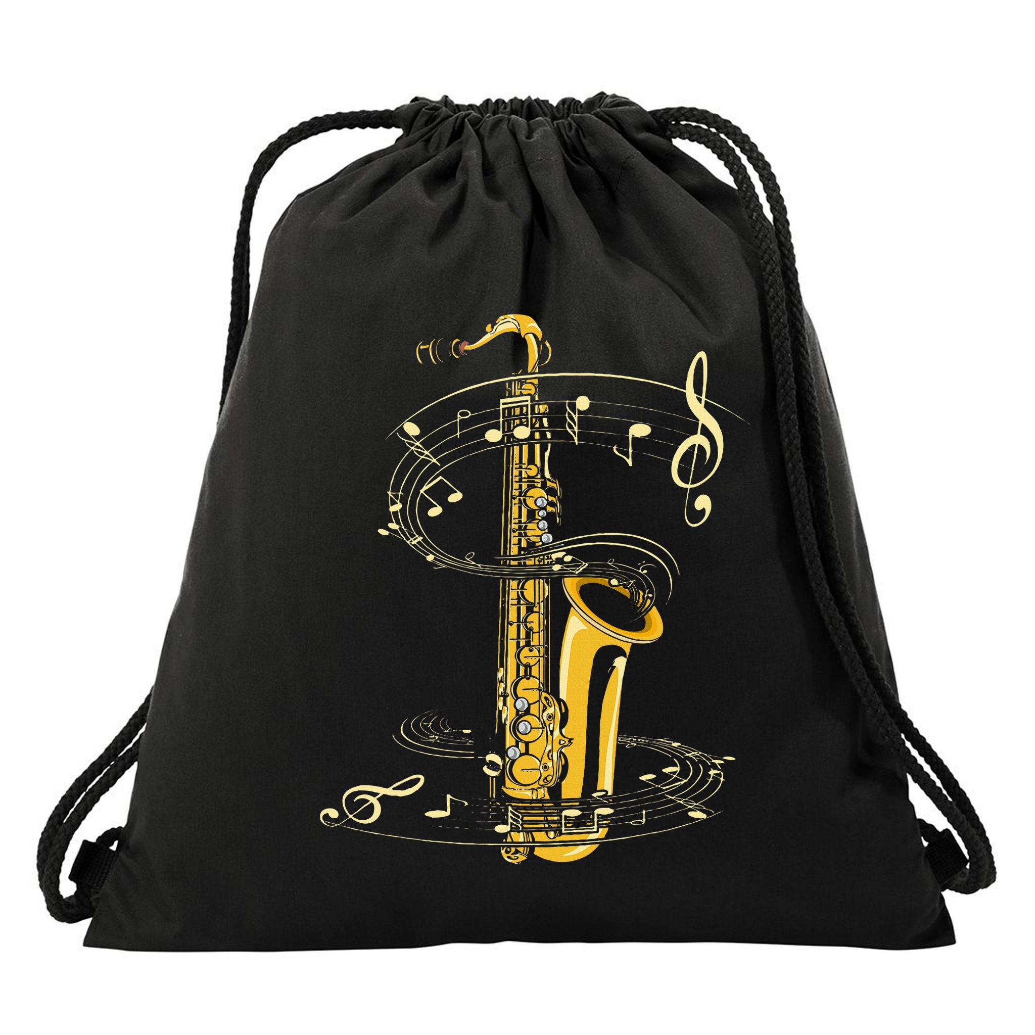 Music Notes Treble Clef Saxophonist Jazz Musician Saxophone Drawstring Bag