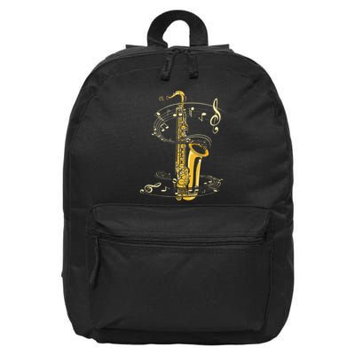Music Notes Treble Clef Saxophonist Jazz Musician Saxophone 16 in Basic Backpack