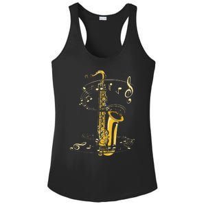 Music Notes Treble Clef Saxophonist Jazz Musician Saxophone Ladies PosiCharge Competitor Racerback Tank