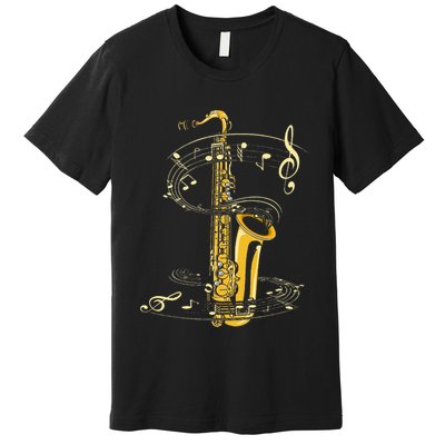 Music Notes Treble Clef Saxophonist Jazz Musician Saxophone Premium T-Shirt