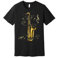 Music Notes Treble Clef Saxophonist Jazz Musician Saxophone Premium T-Shirt