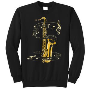 Music Notes Treble Clef Saxophonist Jazz Musician Saxophone Tall Sweatshirt