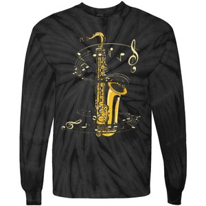 Music Notes Treble Clef Saxophonist Jazz Musician Saxophone Tie-Dye Long Sleeve Shirt