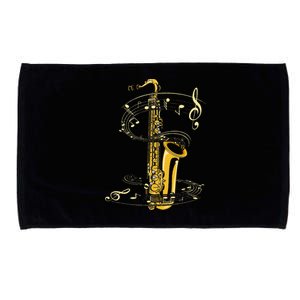 Music Notes Treble Clef Saxophonist Jazz Musician Saxophone Microfiber Hand Towel