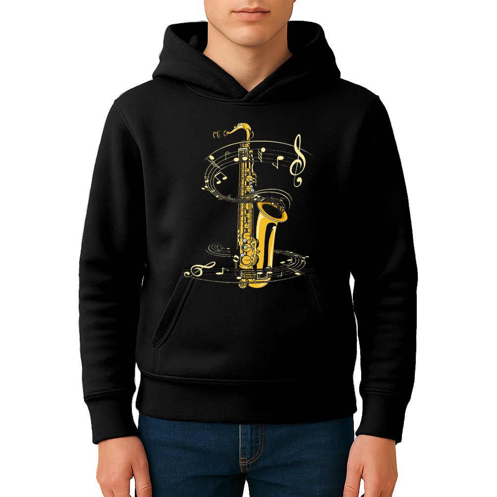 Music Notes Treble Clef Saxophonist Jazz Musician Saxophone Kids Hoodie