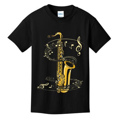Music Notes Treble Clef Saxophonist Jazz Musician Saxophone Kids T-Shirt