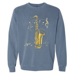 Music Notes Treble Clef Saxophonist Jazz Musician Saxophone Garment-Dyed Sweatshirt