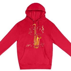 Music Notes Treble Clef Saxophonist Jazz Musician Saxophone Premium Pullover Hoodie