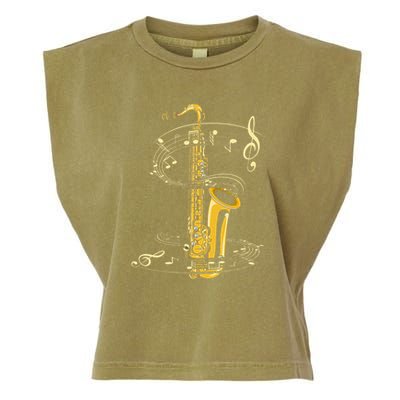Music Notes Treble Clef Saxophonist Jazz Musician Saxophone Garment-Dyed Women's Muscle Tee