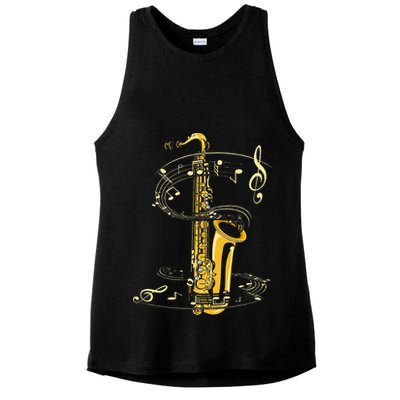 Music Notes Treble Clef Saxophonist Jazz Musician Saxophone Ladies PosiCharge Tri-Blend Wicking Tank