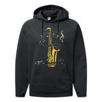 Music Notes Treble Clef Saxophonist Jazz Musician Saxophone Performance Fleece Hoodie