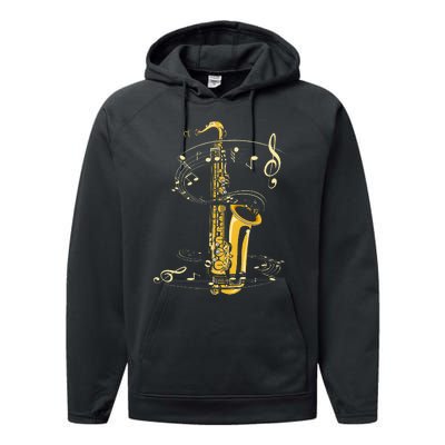 Music Notes Treble Clef Saxophonist Jazz Musician Saxophone Performance Fleece Hoodie