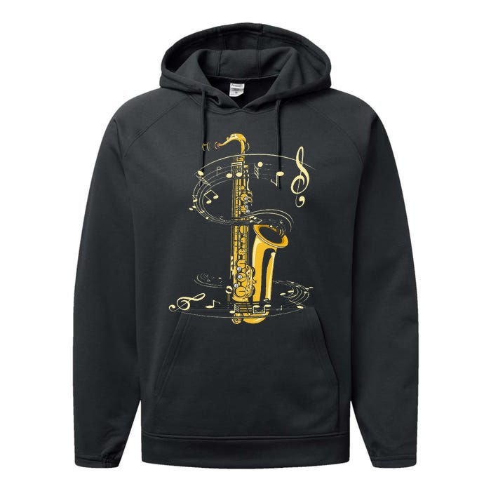 Music Notes Treble Clef Saxophonist Jazz Musician Saxophone Performance Fleece Hoodie