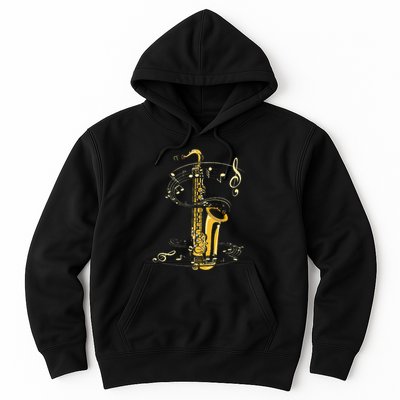 Music Notes Treble Clef Saxophonist Jazz Musician Saxophone Hoodie