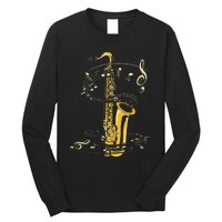 Music Notes Treble Clef Saxophonist Jazz Musician Saxophone Long Sleeve Shirt