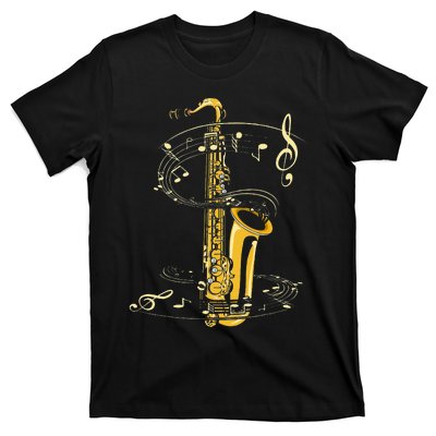 Music Notes Treble Clef Saxophonist Jazz Musician Saxophone T-Shirt