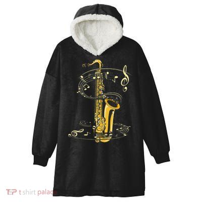 Music Notes Treble Clef Saxophonist Jazz Musician Saxophone Hooded Wearable Blanket