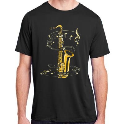 Music Notes Treble Clef Saxophonist Jazz Musician Saxophone Adult ChromaSoft Performance T-Shirt