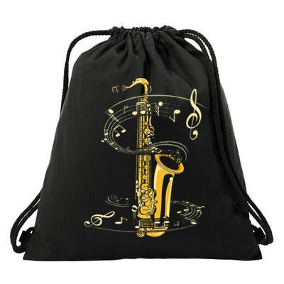 Music Notes Treble Clef Saxophonist Jazz Musician Saxophone Drawstring Bag