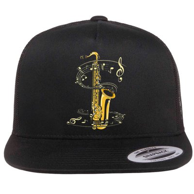 Music Notes Treble Clef Saxophonist Jazz Musician Saxophone Flatbill Hat