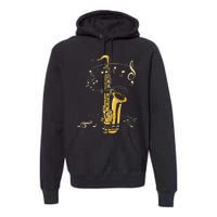 Music Notes Treble Clef Saxophonist Jazz Musician Saxophone Premium Hoodie