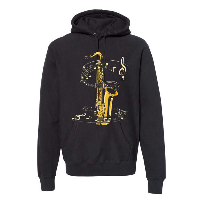 Music Notes Treble Clef Saxophonist Jazz Musician Saxophone Premium Hoodie