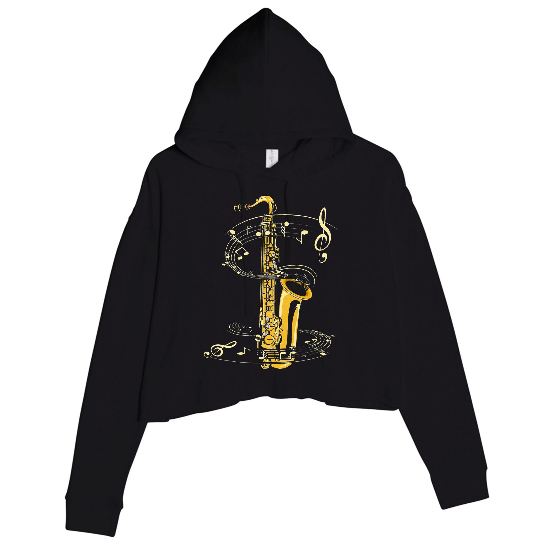 Music Notes Treble Clef Saxophonist Jazz Musician Saxophone Crop Fleece Hoodie