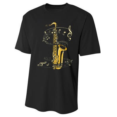 Music Notes Treble Clef Saxophonist Jazz Musician Saxophone Performance Sprint T-Shirt