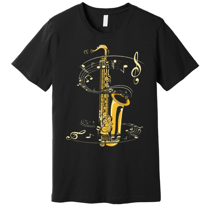 Music Notes Treble Clef Saxophonist Jazz Musician Saxophone Premium T-Shirt