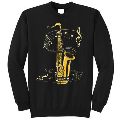 Music Notes Treble Clef Saxophonist Jazz Musician Saxophone Tall Sweatshirt