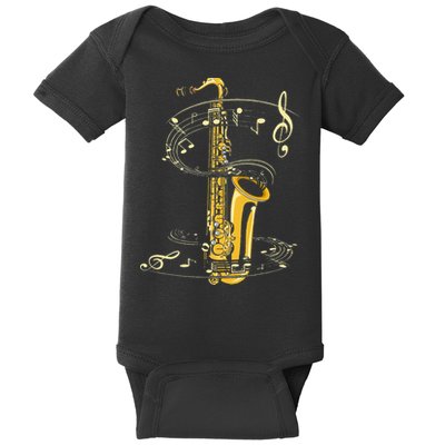 Music Notes Treble Clef Saxophonist Jazz Musician Saxophone Baby Bodysuit