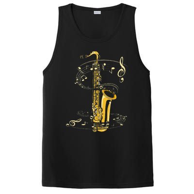 Music Notes Treble Clef Saxophonist Jazz Musician Saxophone PosiCharge Competitor Tank