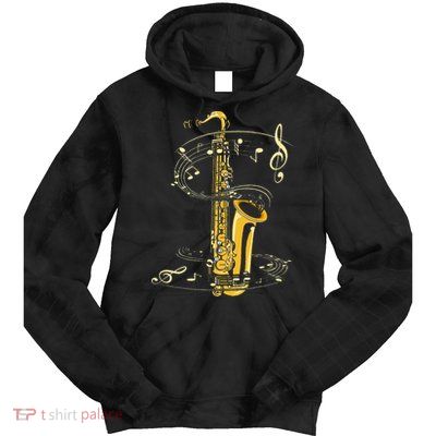 Music Notes Treble Clef Saxophonist Jazz Musician Saxophone Tie Dye Hoodie