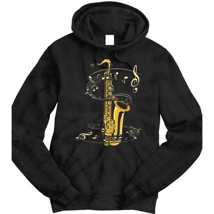 Music Notes Treble Clef Saxophonist Jazz Musician Saxophone Tie Dye Hoodie