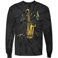 Music Notes Treble Clef Saxophonist Jazz Musician Saxophone Tie-Dye Long Sleeve Shirt