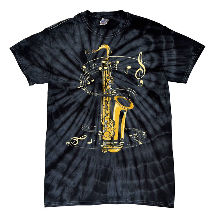 Music Notes Treble Clef Saxophonist Jazz Musician Saxophone Tie-Dye T-Shirt