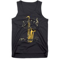 Music Notes Treble Clef Saxophonist Jazz Musician Saxophone Tank Top