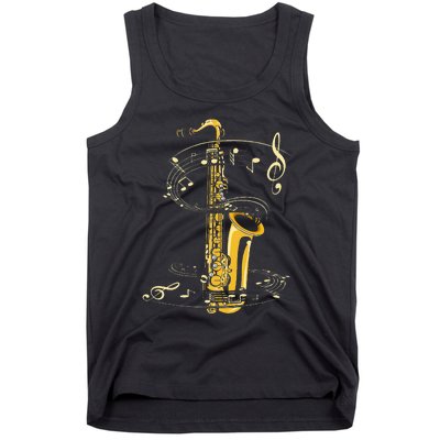 Music Notes Treble Clef Saxophonist Jazz Musician Saxophone Tank Top