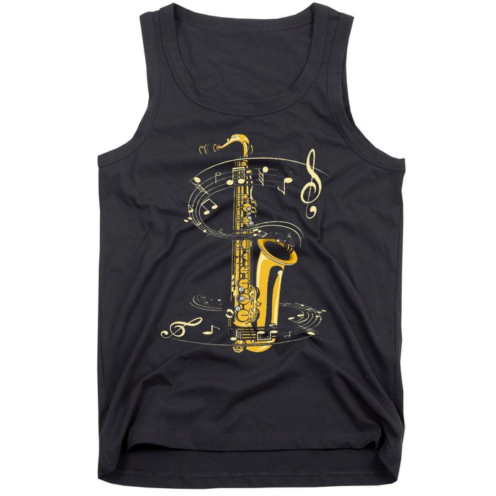 Music Notes Treble Clef Saxophonist Jazz Musician Saxophone Tank Top