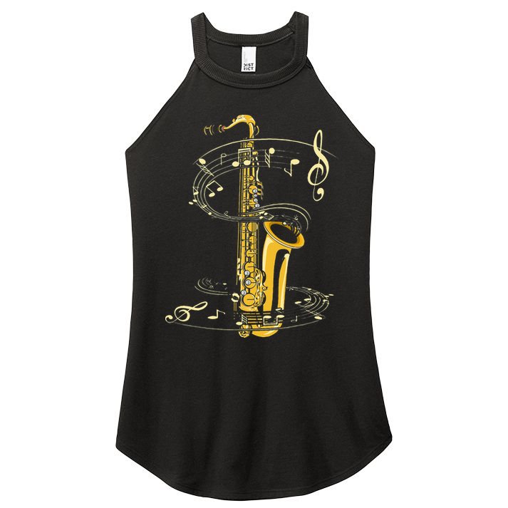 Music Notes Treble Clef Saxophonist Jazz Musician Saxophone Women's Perfect Tri Rocker Tank