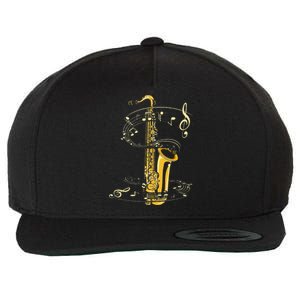 Music Notes Treble Clef Saxophonist Jazz Musician Saxophone Wool Snapback Cap