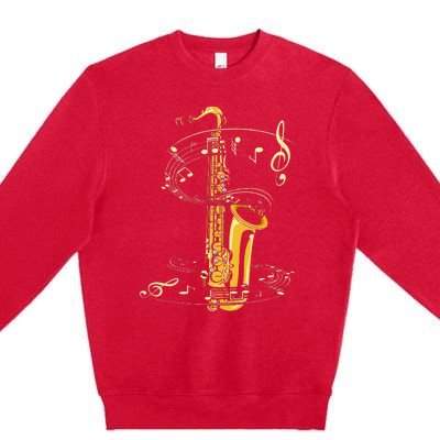 Music Notes Treble Clef Saxophonist Jazz Musician Saxophone Premium Crewneck Sweatshirt