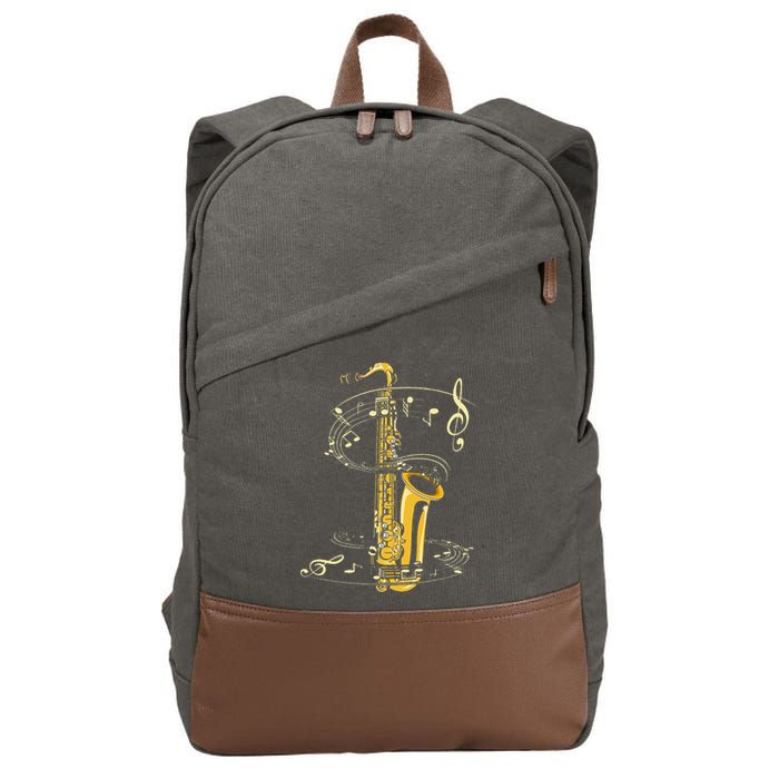 Music Notes Treble Clef Saxophonist Jazz Musician Saxophone Cotton Canvas Backpack
