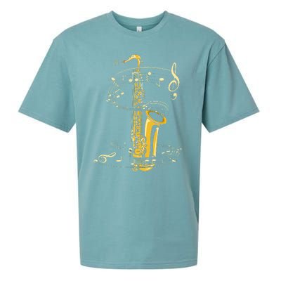 Music Notes Treble Clef Saxophonist Jazz Musician Saxophone Sueded Cloud Jersey T-Shirt